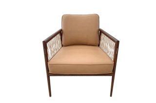 Armchair Chamcha khung gỗ bọc da cao cấp màu nâu sang trọng