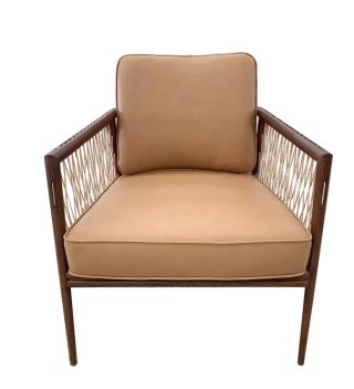 Armchair Chamcha khung gỗ bọc da cao cấp màu nâu sang trọng