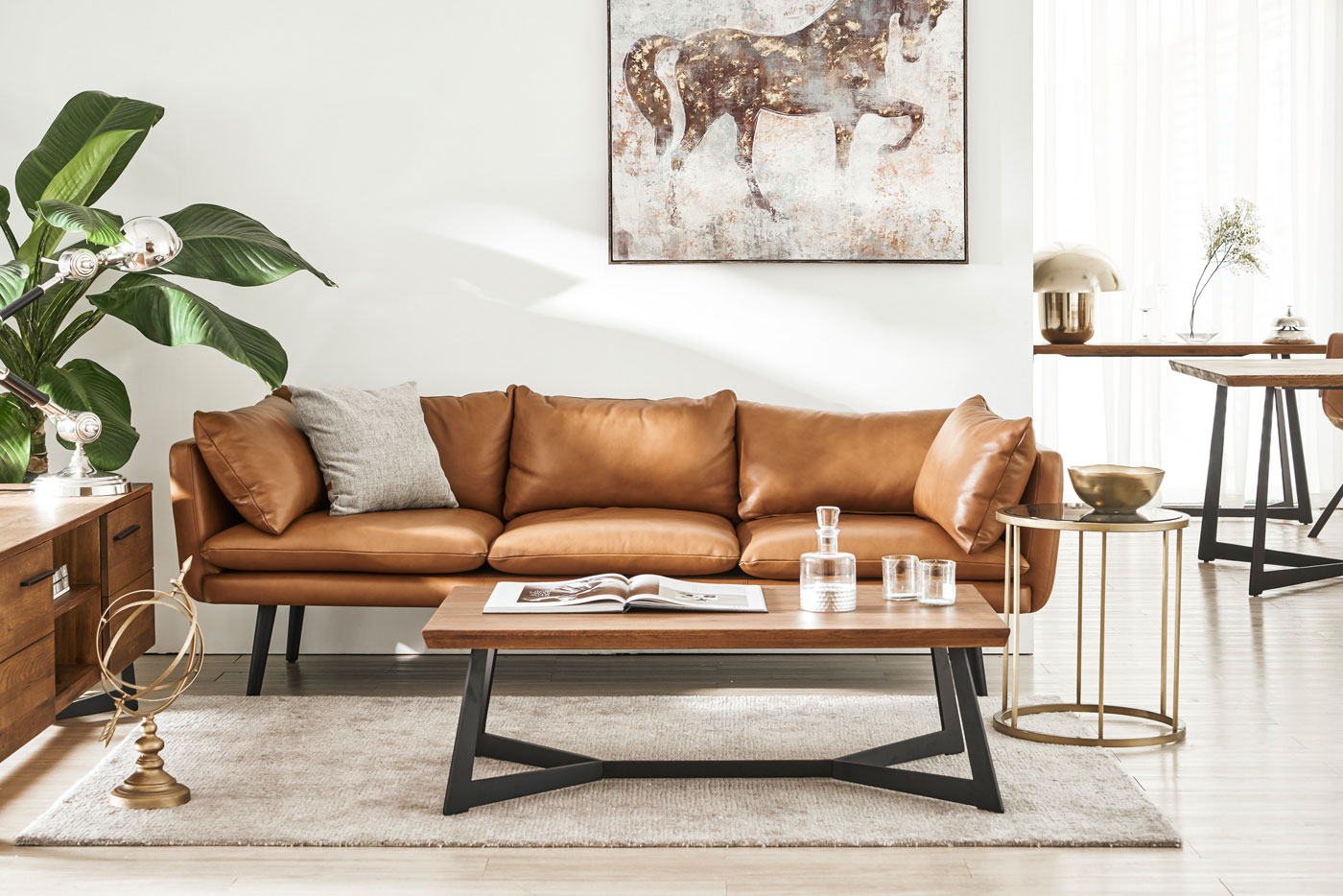 Sofa Jazz màu coganac chất liệu da cao cấp