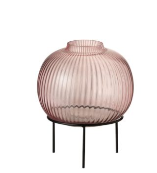 Vase On Foot Round Glass Pink Small
