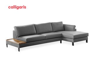 Sofa góc meridien da taupe màu xám với thiết kế hiện đại tiện nghi