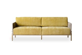 Sofa Maxine 3 chỗ hiện đại Mushroom bọc vải màu vàng nhạt tươi mới cho căn phòng