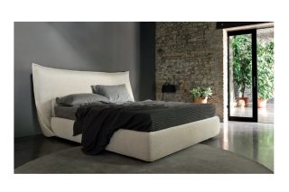 Giường Softly 1m8 bọc vải màu xám trằng thanhlịch sang trọng