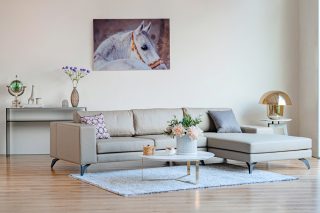 Sofa góc da xám opal cao cấp