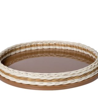 Khay mây nâu phối viền D30xH5