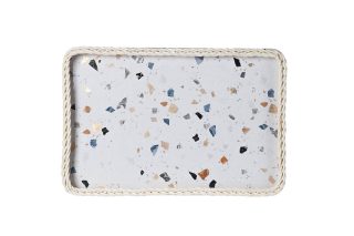 Khay mây vân đá thếp vàng 30x45x4