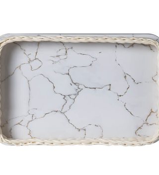 Khay mây vân đá trắng thếp vàng 20x30x5,5