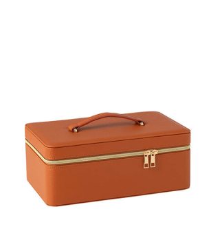 Hộp Đựng Mỹ Phẩm Hình Chữ Nhật + Gương Da Cognac Nhân Tạo