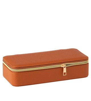 Hộp Đựng Trang Sức Chữ Nhật + Gương Da Nhân Tạo Cognac